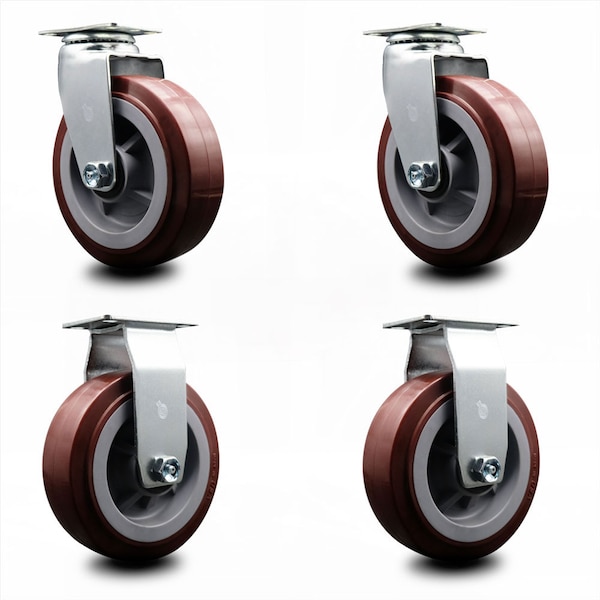 6 Inch Poly on Polyolefin Caster Set with Ball Bearings 2 Swivel 2 Rigid SCC